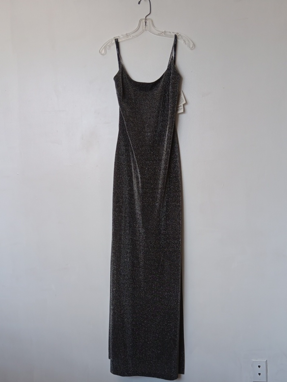 Sparkle Black and Silver Maxi Slip Dress with Thin Straps